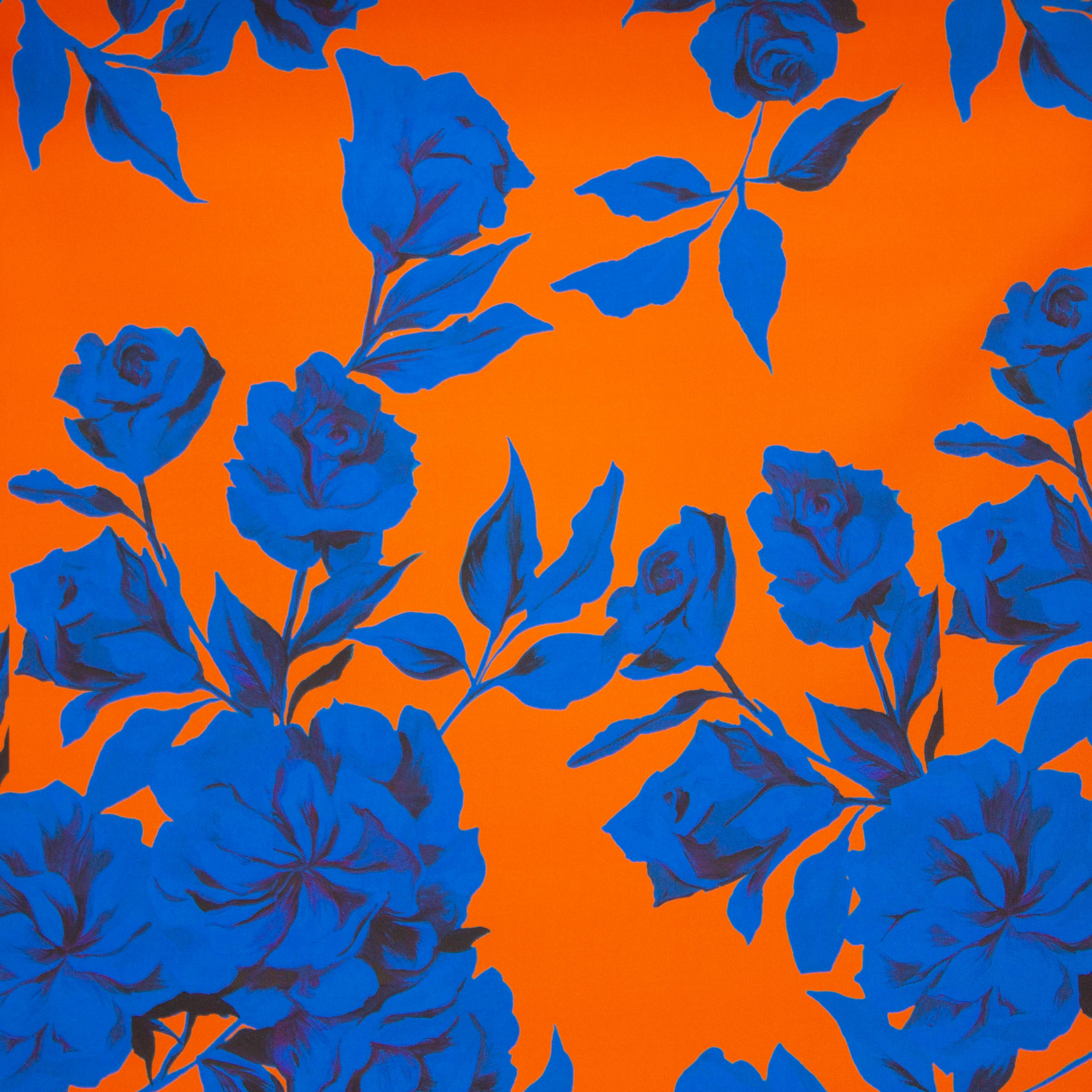 Polyester oranje met blauwe bloemen - Lorré